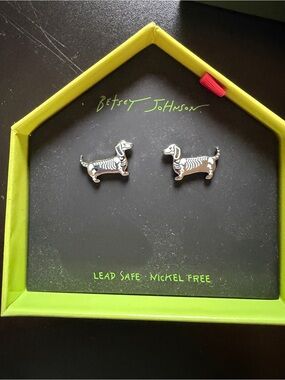 New Betsey Johnson Halloween Dachshund Ween Dog Skeleton Nickel Free Earrings